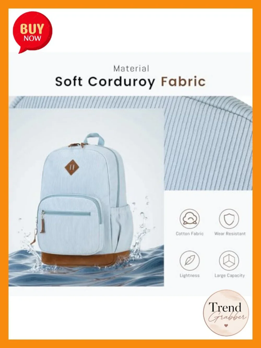 Corduroy School Backpack for Teens, Lightweight Laptop Bag with Padded Sleeve,